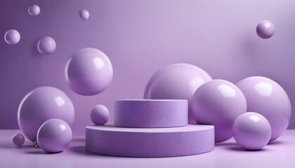 Obraz premium Product stage for promotion, with some bubble or ball, floating, purple color nuance
