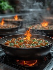 Pan-fried dish, cooking, restaurant kitchen