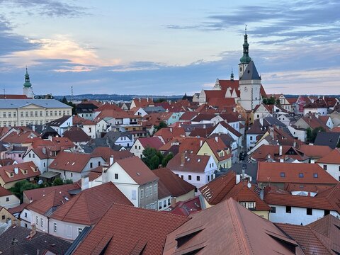 Tabor, Czech Republic - Aerial view of medieval streets of Tabor Czech Republic, Hussite town