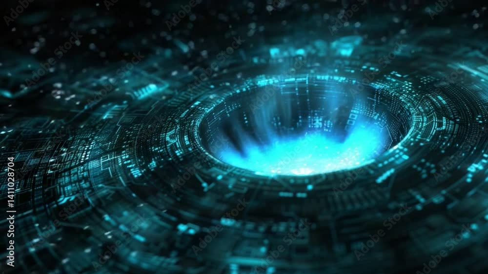 Poster mesmerizing digital vortex glowing blue light and intricate circuit patterns create depth in futuris