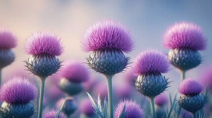 Purple thistle field sunset nature background design