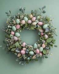 Floral Wreath Isolated on Green Background with Copy Space