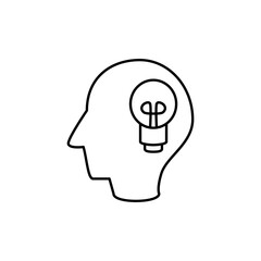 head icon with light bulb, simple flat style, illustration, logo sign symbol pictogram template, for ui or ux isolated on white for mobile app, editable