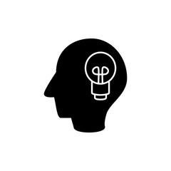 head icon with light bulb, simple flat style, illustration, logo sign symbol pictogram template, for ui or ux isolated on white for mobile app, editable