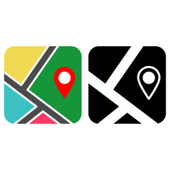 map icon with location pin, simple flat style, illustration, logo sign symbol pictogram template, for ui or ux isolated on white for mobile app, editable