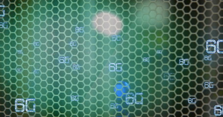 Image of 6g text over hexagons and light spots