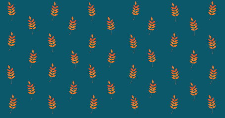 Naklejka premium Image of multiple orange autumn leaves over blue background