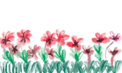 pink flowers on white background and copy space for text