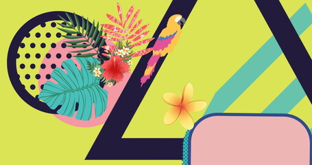 Image of flowers icons and shapes over green background