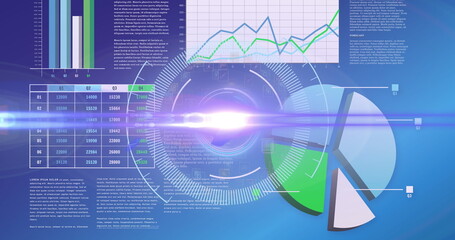 Image of light moving over processing circle on scientific graph and data