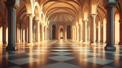 Obraz premium Pixelated Grand Hallway With Arched Vaults