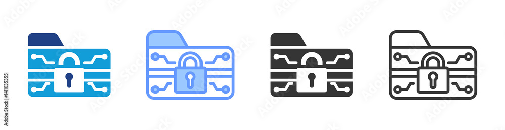 Poster data protection icon set multiple style collection