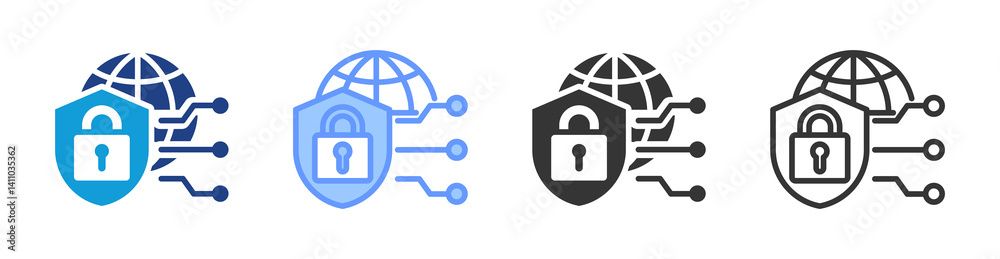 Aufkleber Cyber Security icon set multiple style collection