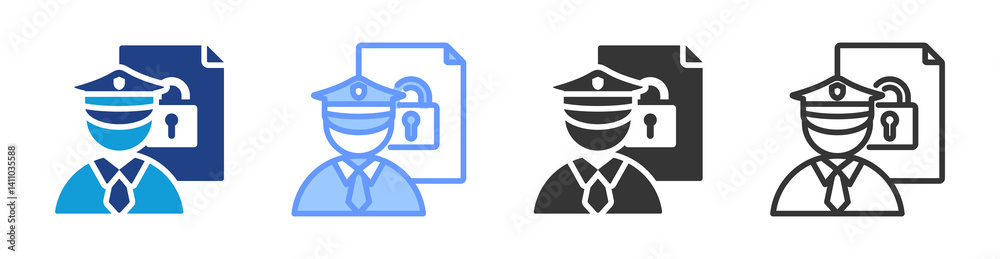 Poster data protection officer icon set multiple style collection