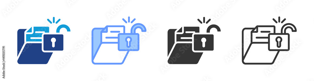 Poster data leakage icon set multiple style collection