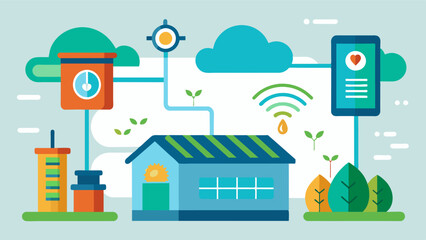 Remote controlled HVAC systems regulate temperature and humidity in storage facilities preserving crop quality and reducing spoilage.. Vector illustration
