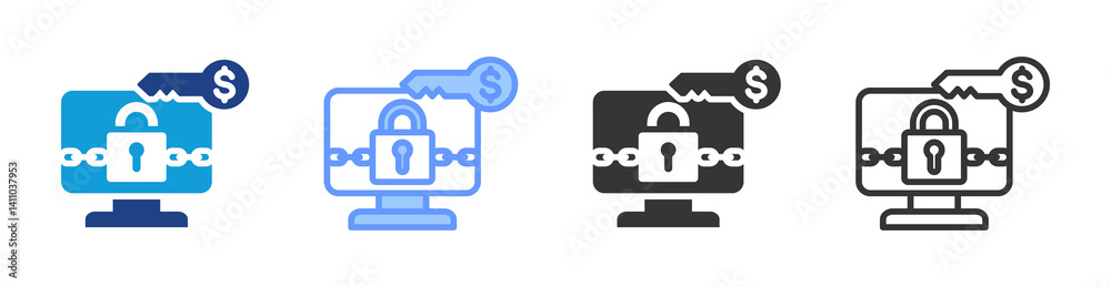 Poster ransomware icon set multiple style collection
