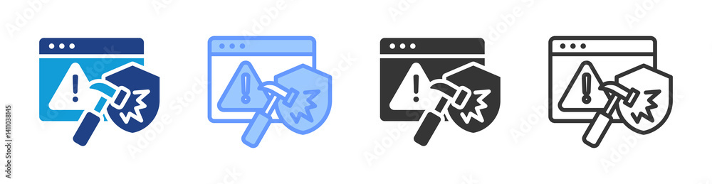 Poster cyber attack icon set multiple style collection