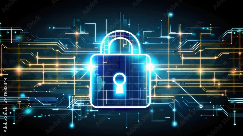 Poster secure digital lock enhancing cybersecurity and data protection through advanced technology and glow