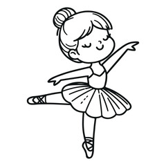 Fototapeta premium Cute Little Ballerina in a Black and White Line Art Style
