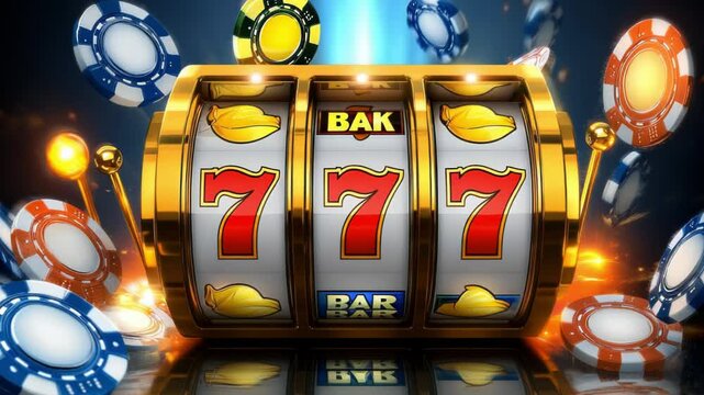 Golden Slot Machine with Winning 777 Combination