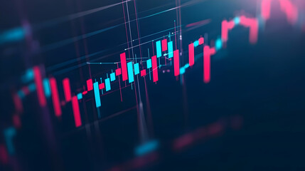 Fototapeta premium Stock market graph display, trending up, dark background, business data analysis