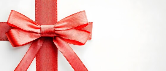 Elegant Red Ribbon Bow on White Background Gift Wrapping Design