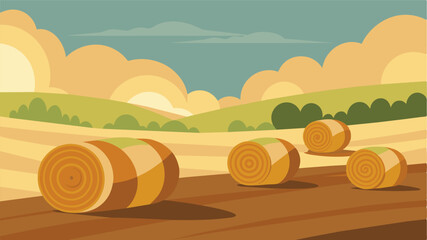 The muted colors of the pitifully undersized hay bales their oncefluffy texture now matted and lifeless mirroring the lack of nutrients in the soil.. Vector illustration
