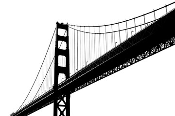 Obraz premium The elegant silhouette of the Golden Gate Bridge, captured in black against a white background
