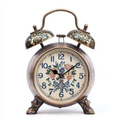 Antique alarm clock with floral design