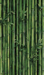 Lush Green Bamboo Stalks with Leaves, Tranquil Forest Ambiance, Natural Detail