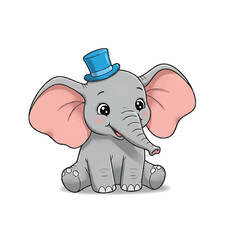 Cute baby elephant sitting down with big ears and a sweet expression. Minimalist cartoon-style vector illustration, perfect for children's products, nursery decor, or baby-themed designs.