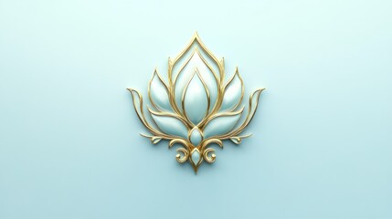 Elegant golden lotus flower on serene blue background, intricate details