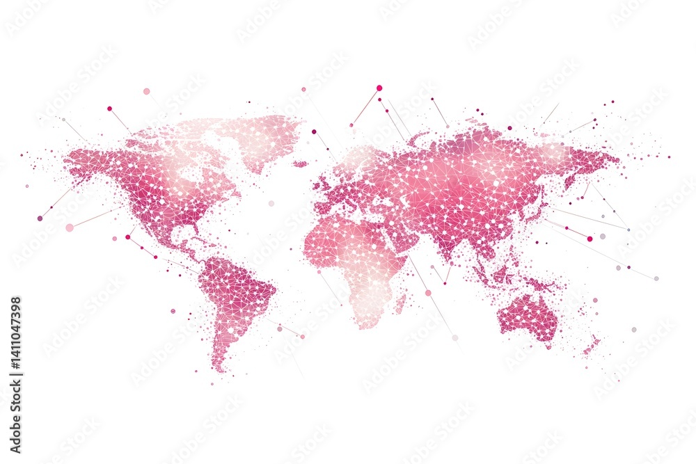 Wall mural global network connection world map , generative ai