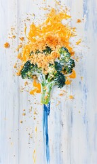 Fototapeta premium Baked Broccoli Floret with Cheese Sauce and Crumbs on Rustic White Wood Table