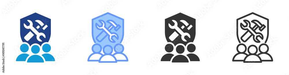 Poster Maintenance Team icon set multiple style collection