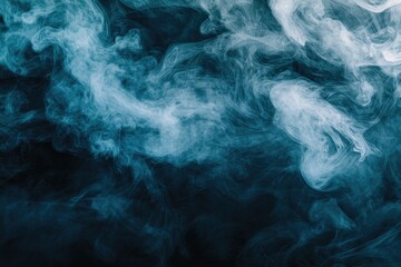 Obraz premium Ethereal teal smoke swirling gracefully against a dark backdrop. creating a mystical atmosphere perfect for artistic or abstract backgrounds in various creative projects