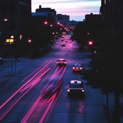Neon City Street Night Traffic Lightscape