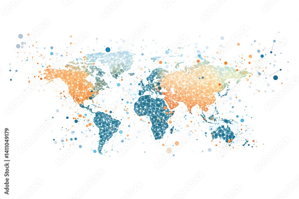 Wall mural global network connection world map , generative ai