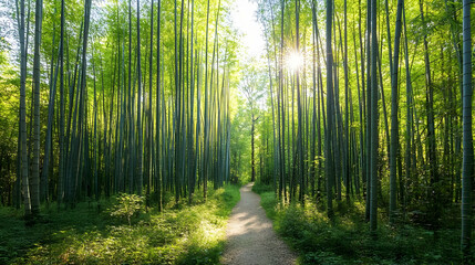 Obraz premium Sunlight Path Through Bamboo Forest