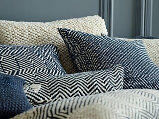 Stylish Black White Geometric Throw Pillows on Sofa