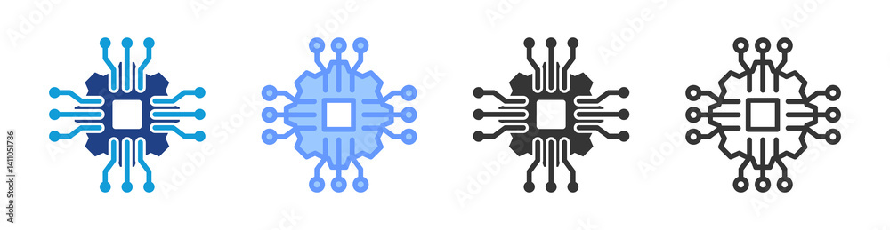 Poster Neural Processing Units icon set multiple style collection
