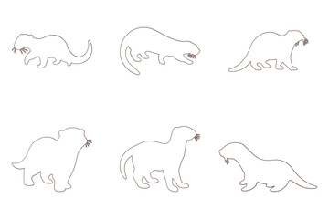 Otter Outline Icon Set. Animal Illustration Design