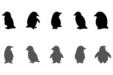 Penguin Silhouette Icon Set. Animal Illustration Design