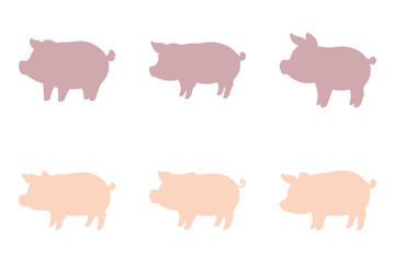 Pig Silhouette Icon Set. Animal Illustration Design