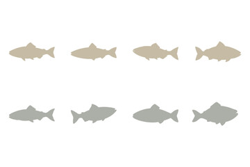 Salmon Fish Silhouette Icon Set. Animal Illustration Design