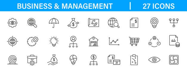 Business Management icons set. Marketing, finance icon. Vector outline icons