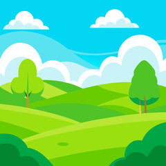 Obraz premium Vibrant wildflower meadow cartoon landscape background 