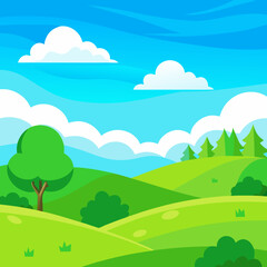 Obraz premium Vibrant wildflower meadow cartoon landscape background 