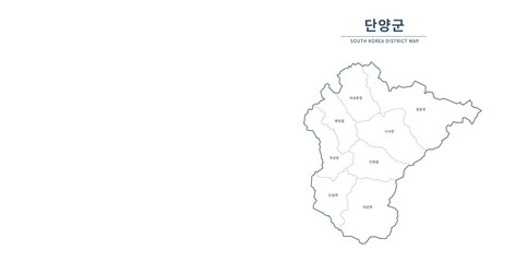 Danyang-gun Map. Map of South Korea with Major Cities, Clean Line Design on White Background.